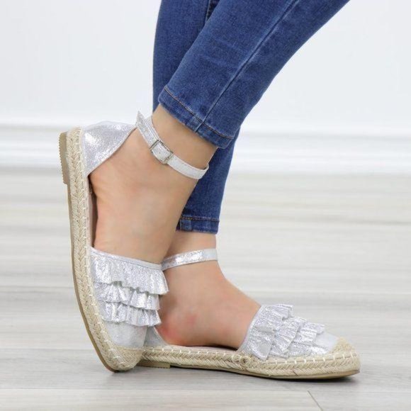 Cutest Sparkly Silver Espadrille Ruffle Sandals - Picture 4 of 10